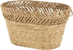 Deco 79 Seagrass Handmade Decorative and Functional Storage Basket Large Woven Oval Basket Organizer with Zig Zag Patterned Rim, Basket for Storage 30" x 20" x 17", Brown