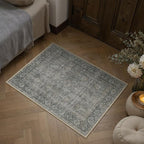 Grey Brown Entryway Rug 2x3 Vintage Area Carpet Indoor Kitchen Washable Door Mat Living Room Entrance Small Low Pile Traditional Distressed Retro Accent Throw Rug Non Slip Office Bathroom