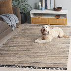 SAFAVIEH Cape Cod Collection Accent Rug - 4' x 6', Blue & Beige, Handmade Denim & Jute, Ideal for The Living Room, Dining, Bedroom (CAP153M)