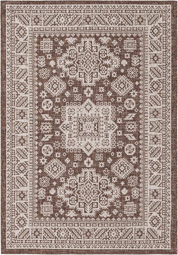 Rugs.com Outdoor Aztec Collection Rug – 4' x 6' Brown Flatweave Rug Perfect for Living Rooms, Large Dining Rooms, Open Floorplans