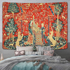 FEASRT Medieval French Art Tapestry - Maiden and Unicorn - European Royal Princess - Wall Hanging for 80x60 inch Bedroom & Living Room Decor