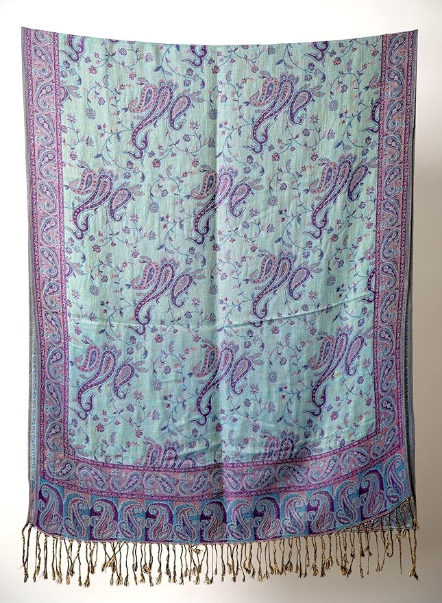 Achillea Reversible Paisley Pashmina Rave Scarf – Exotic Indian Shawls and Wraps for Evening Dresses, Festivals, All Seasons