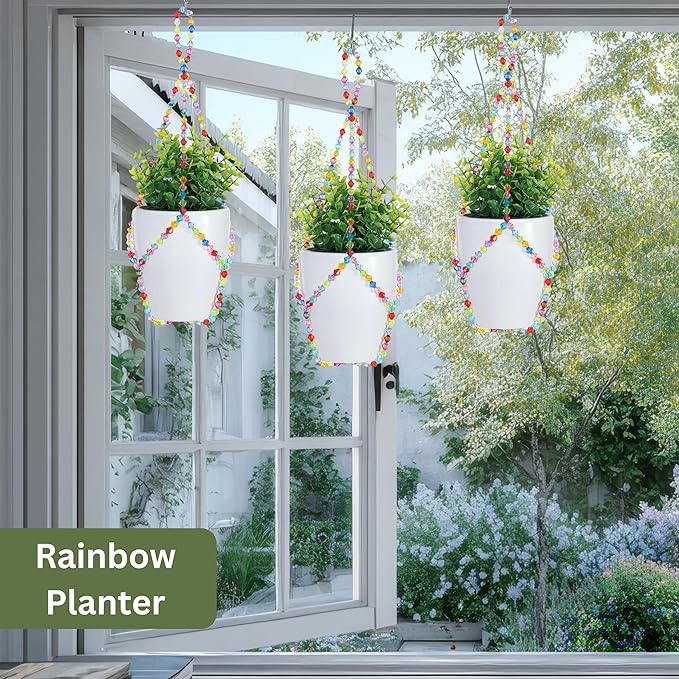 2 Pack Macrame Plant Hanger Small (6" Pot), Glass Beaded Plant Hangers Indoor Outdoor | Colorful Hanging Planters, Hanging Plants Holders | No Pot/Plants Included (2PK, for 6")