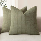 Foindtower Set of 2 Decorative Linen Check Throw Pillow Covers Neutral Farmhouse Vintage Cushion Covers Modern Boho Home Decor for Sofa Chair Couch Bedroom Living Room,16×16 Inch,Sage Green
