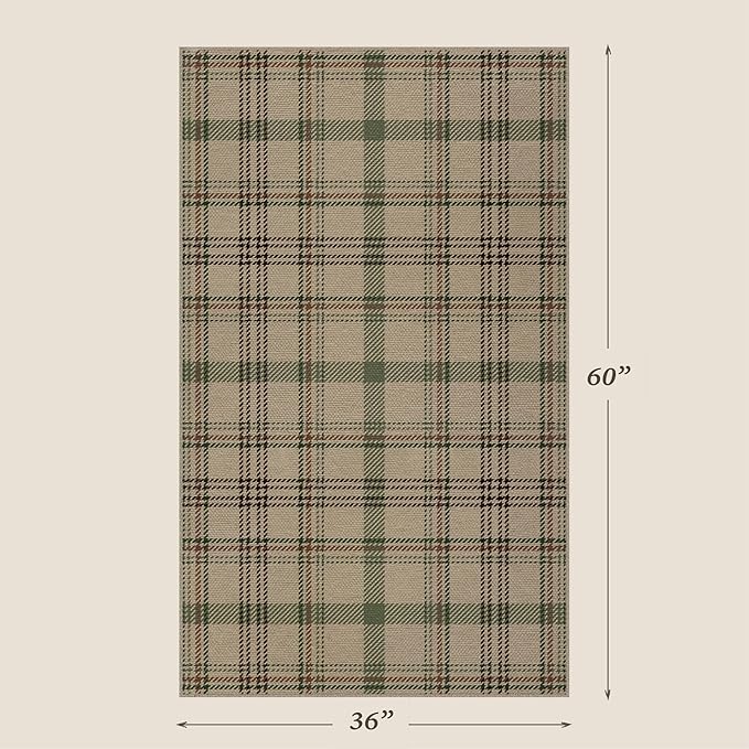 Easy Jute 3x5 Outdoor Rug for Front Porch Layering - Washable Door Mat for Large Entryway, Non Slip Farmhouse Woven Rug for Kitchen Floor, Mudroom - Buffalo Plaid Sage Green Decor