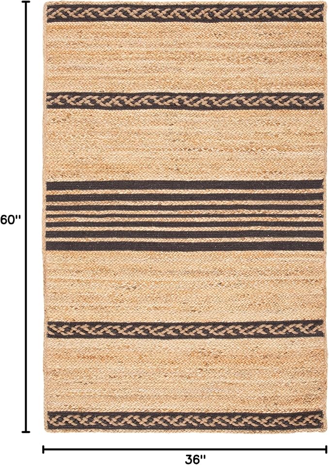 SAFAVIEH Natural Fiber Collection Accent Rug - 3' x 5', Natural & Brown, Handmade Stripe Boho Farmhouse Rustic Braided Jute, Ideal for High Traffic Areas in Entryway, Living Room, Bedroom (NFB262T)