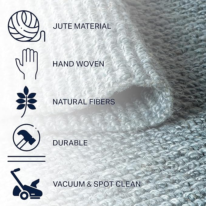 JONATHAN Y Handwoven Jute Fringe Light Blue/Gray Indoor Area Rug, 12x18, Pata, Bohemian, Rustic, Cottage, Easy-Cleaning for Living Room, Bedroom, Kitchen, Non-Shedding (NRF103B-18)