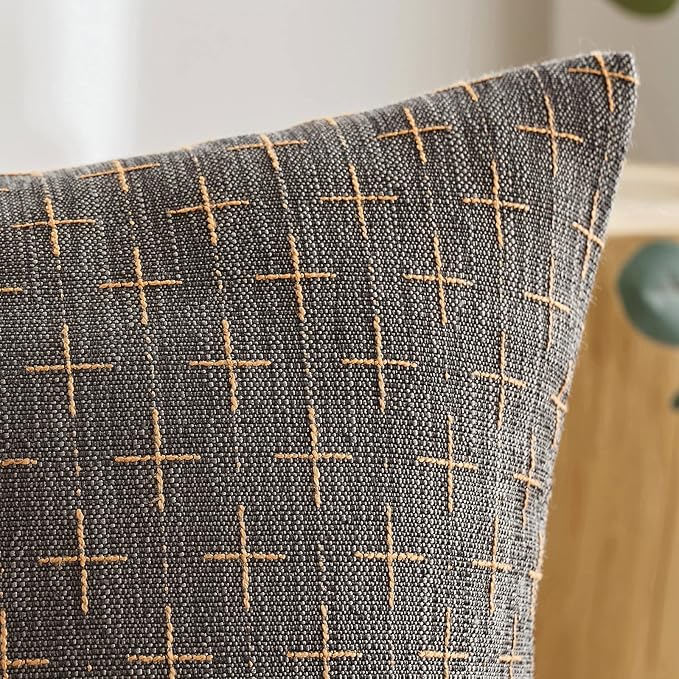 MIULEE Pack of 2 Decorative Burlap Linen Throw Pillow Covers Modern Farmhouse Vintage Pillowcase Rustic Woven Textured Cushion Cover for Sofa Couch Bed 18x18 Inch Dark Grey
