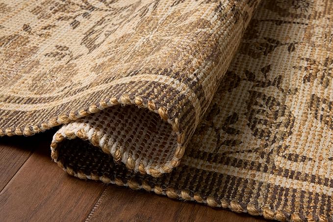 Loloi Chris Loves Julia Rue Collection RUE-03 Bark/Mocha 9'-3" x 13' Area Rug Jute Neutral Floral Living Room Bedroom Rug