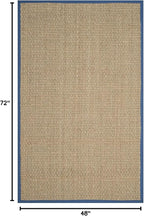 SAFAVIEH Area Rug 4x6 - Natural Fiber Collection - Natural & Navy, Seagrass, Basketweave Pattern with Border (NF114T)