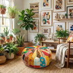Mandala Life ART Indian Vintage Colorful Pouf Ottoman Cover Handmade Round Floor Cushion Pillow Patchwrok Recycled Cotton Bohemian Room Décor for Yoga and Boho Chic Seating Area 24x8 Unstuffed