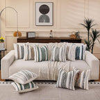 Boho Striped Throw Pillow Covers 18x18 Inch Set of 2 Farmhouse Square Decorative Pillow Covers Chenille Tufted Accent Neutral Pillowcase Blue Cushion Cover for Living Room Couch Sofa Bed
