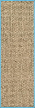 SAFAVIEH Natural Fiber Collection Runner Rug - 2'6" x 6', Natural & Turquoise, Seagrass, Basketweave Pattern with Border (NF114S)