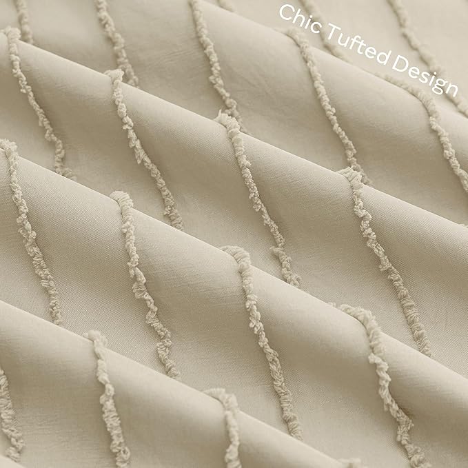 JELLYMONI Pillowcases Standard Size Light Sand 2 Pack Boho Striped Bed Pillow Covers 20x26in Polyester Envelope Pillow Shams Tufted Bohemian Textured (Pillows are not Included)