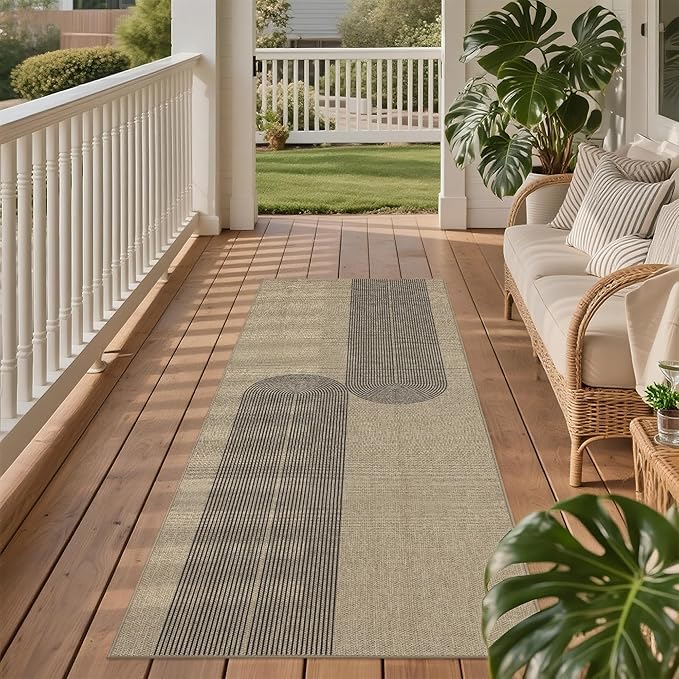 Easy Jute Rug 2x6: Indoor Outdoor Natural Boho Area Rugs for Hallway Patio Non Slip - Farmhouse Neutral Contemporary Carpet Mat for Entryway Kitchen Laundry Room Bedroom Washable