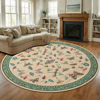 Mushroom Insect 8ft Round Rug Washable Non-Slip Soft Ultra-Thin Large Boho Circle Carpet for Entryway Kitchen Bedroom Nursery Dining Room Khaki Green