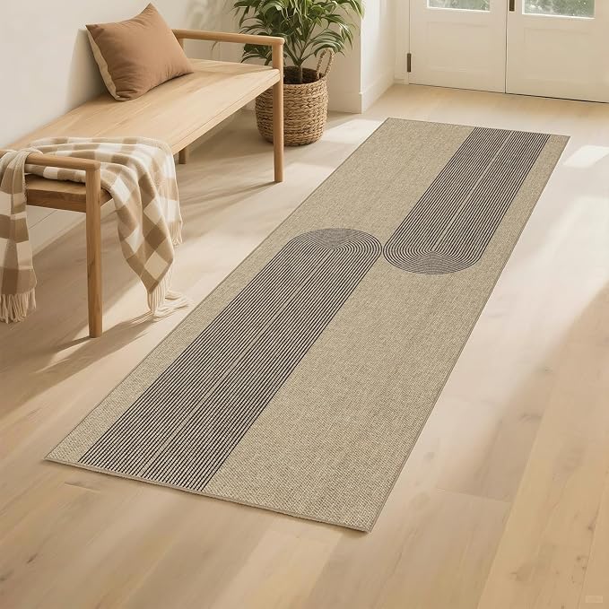 Easy Jute Rug 2x6: Indoor Outdoor Natural Boho Area Rugs for Hallway Patio Non Slip - Farmhouse Neutral Contemporary Carpet Mat for Entryway Kitchen Laundry Room Bedroom Washable