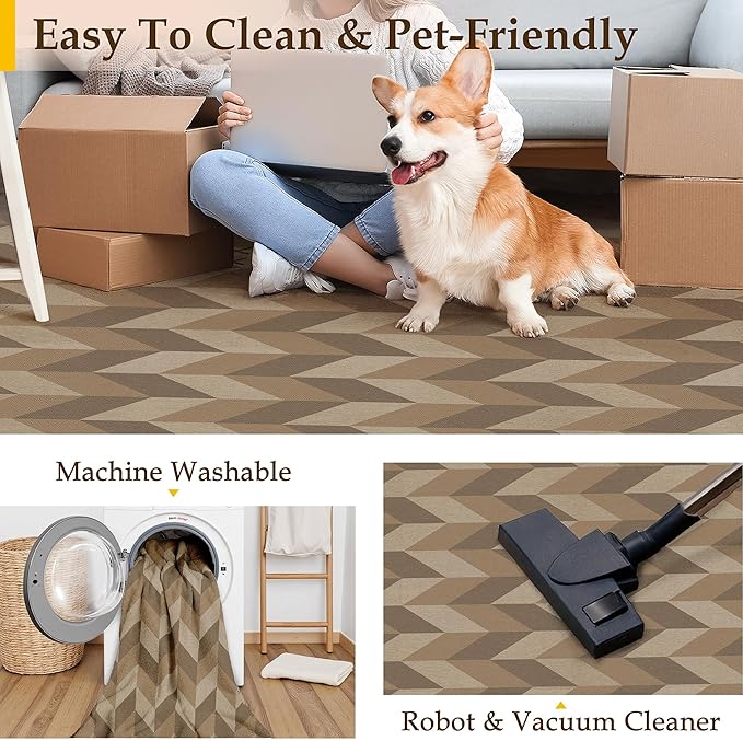 6x9 Easy Jute Outdoor Patio Rug Washable Brown Checkered Large Area Rug for Living Room Lightweight Non Slip No Sheding Carpet Balcony Farmhouse Bedroom Backyard Dining Room Deck