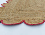 Scalloped Natural Jute Area Rug, Pink Trim, 2'6"x10'