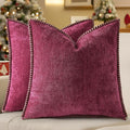 decorUhome Chenille Soft Cozy Throw Pillow Covers 20x20 Set of 2, Modern Farmhouse Boho Velvet Decorative Pillow Cases with Stitched Edge for Couch Sofa Bed Home Decor, Rhododendron