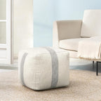 Anji Mountain Pouf Ottoman Foot Rest, Handmade Ottoman Pouf, Comfortable Foot Stool, Decorative Floor Seating for Living Room Decor, Bedroom & Home Décor Accent - Ash Stripe