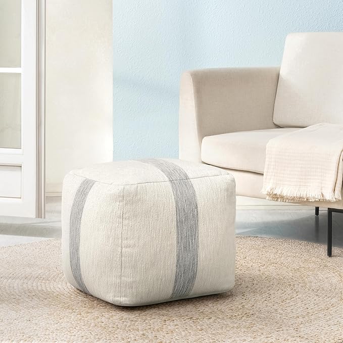 Anji Mountain Pouf Ottoman Foot Rest, Handmade Ottoman Pouf, Comfortable Foot Stool, Decorative Floor Seating for Living Room Decor, Bedroom & Home Décor Accent - Ash Stripe