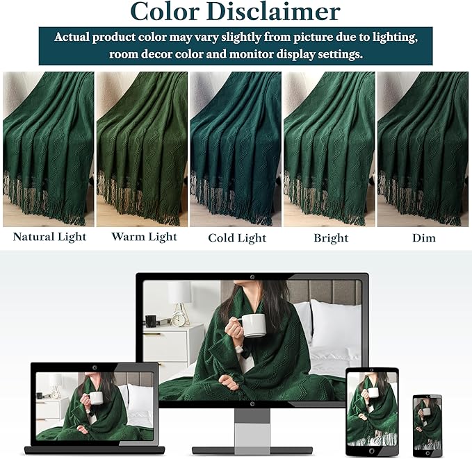 PAVILIA Emerald Green Knit Throw Blanket for Couch, Twin Bed, Soft Knitted Farmhouse Sofa Throw for Living Room, Lightweight Decorative Summer Blanket for Chair, Outdoor Textured Boho Blanket, 60x80