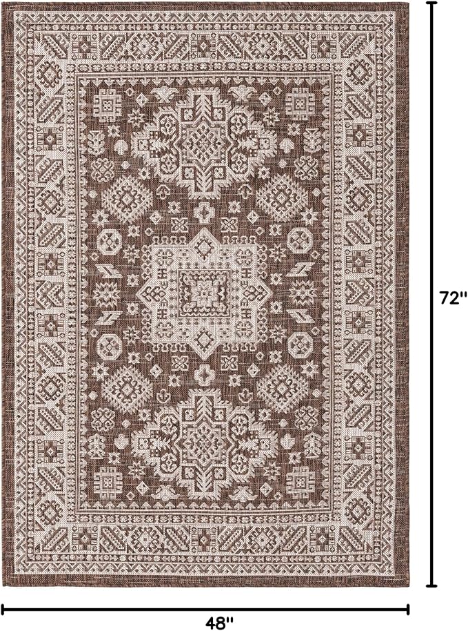 Rugs.com Outdoor Aztec Collection Rug – 4' x 6' Brown Flatweave Rug Perfect for Living Rooms, Large Dining Rooms, Open Floorplans