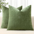 decorUhome Chenille Olive Green Brown Spring Euro Sham Throw Pillow Covers 22x22 Inch Set of 2, Decorative Soft Couch Pillow Covers Solid Dyed Accent Farmhouse Neutral Square Pillow Cases for Sofa