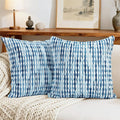 Boho Decorative Throw Pillow Covers 18x18 Inch, Chenille Tufted Pillow Cover Striped Textured Square Farmhouse Accent Pillowcase for Couch Sofa Bedroom Living Room, Blue White Stripe, 2 Pack