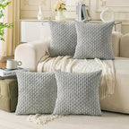 Set of 4 Grey Decorative Throw Pillow Covers 24x24 Inch Corduroy Pillow Covers for Bed Couch Sofa Living Room Soft Square Cushion Cases