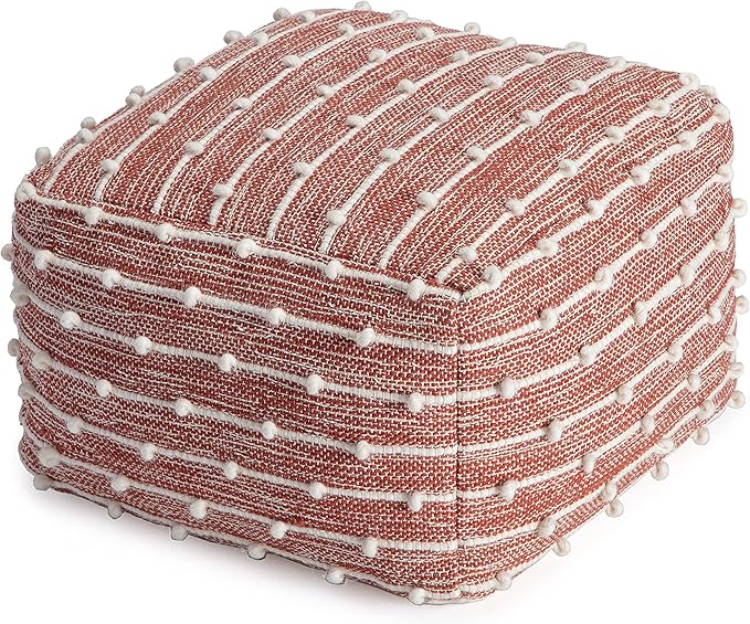 Anji Mountain Pouf Ottoman Foot Rest, Handmade Ottoman Pouf, Comfortable Foot Stool, Decorative Floor Seating for Living Room Decor, Bedroom & Home Décor Accent - Terracotta Stitch