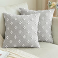 ANRODUO Pack of 2 Grey Boho Decorative Throw Pillow Covers with Tufted Rhombic Jacquard for Room Decor Boho Pillow Covers Decorations 18x18 Cute and Soft Pillowcase for Couch Sofa Bed and Living Room