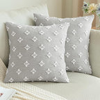 ANRODUO Pack of 2 Grey Boho Decorative Throw Pillow Covers with Tufted Rhombic Jacquard for Room Decor Boho Pillow Covers Decorations 18x18 Cute and Soft Pillowcase for Couch Sofa Bed and Living Room
