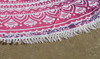 Round Beach Tapestry Turquoise Mandala Throw/Boho Hippie Beach Blanket Roundie/Indian Cotton Bohemian Large Round Table Cloth-Home Decor/Yoga Mat Meditation Picnic Rug (70", Pink and White)