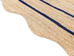 Wave Scalloped Natural Jute Rug Boho Jute Rug Entryway Runner Rug Farmhouse Scallop Rug, Navy (2'x6')