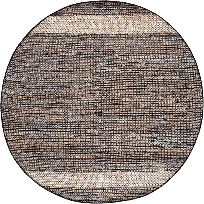 SAFAVIEH Cape Cod Collection Area Rug - 6' Round, Navy & Beige, Handmade Denim & Jute, Ideal for Living Room, Bedroom, Home Office, Dining Space (CAP153N-6R)