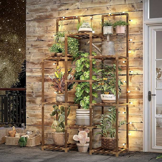 EnHomee 8 Tiers Plant Stand, Indoor Plant Stand with 11-16 Pots, Wood Plants Shelves for Living Room, Patio, Balcony, Yard, Garden, 34.2''W×11.8''D×47.4''H