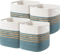 UBBCARE Set of 4 Storage Cubes 11 X 10.5 X 10.5 in, Water Hyacinth Storage Bins for Shelves, Toys, Book, Storage Baskets with Handles, Cotton Rope Woven Baskets for Organizing, Light Blue