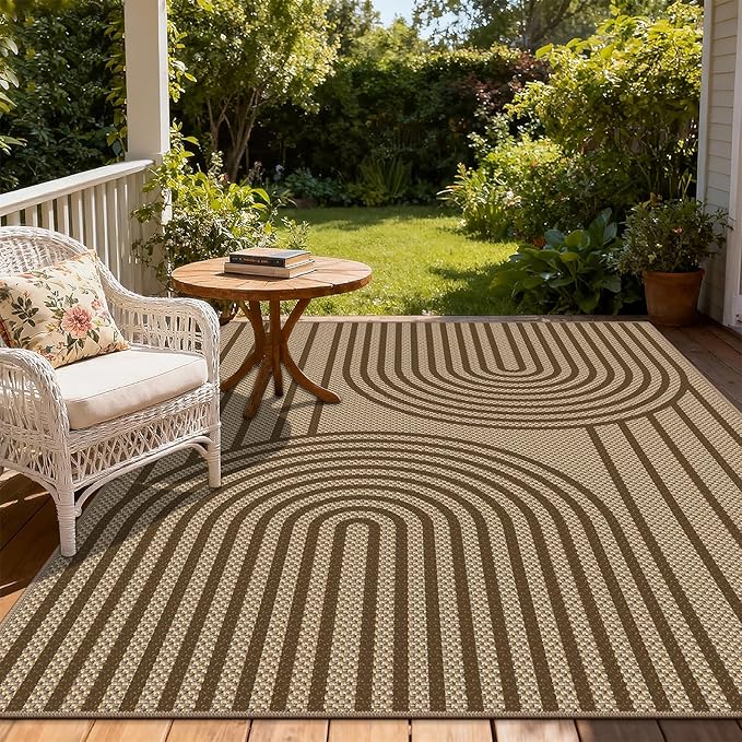 Outdoor Rug 5x7 Rugs for Living Room Washable Non-Slip Easy Jute Rug Indoor Outdoor Low Pile Ultra-Thin Area Rug Brown Rainbow Carpet for Dining Room Bedroom Patio Office Dorm Nursery Floor Mats