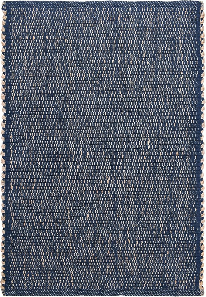 Navy 6x9 Jute Rug Braided Construction - Farmhouse Woven Carpet - Nautical Floor Covering for Bedroom Living Room, 6' x 9'