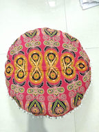 CRAFT KALA Mandala Floor Pillow Cushion Cover Seating Throw Cover Hippie Decorative Bohemian Ottoman Poufs Pom Pom Pillow Cases Boho Indian Cotton Living Room Yoga Home Décor (24" Round, Red Mirchi)