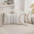 Boho Throw Pillow Covers 12x20 Set of 2 Cotton Woven Tufted Farmhouse Lumbar Pillows Covers with Tassels Outdoor Neutral Decorative Pillowcases Rectangle Textured Accent Cushion for Couch Bed Sofa