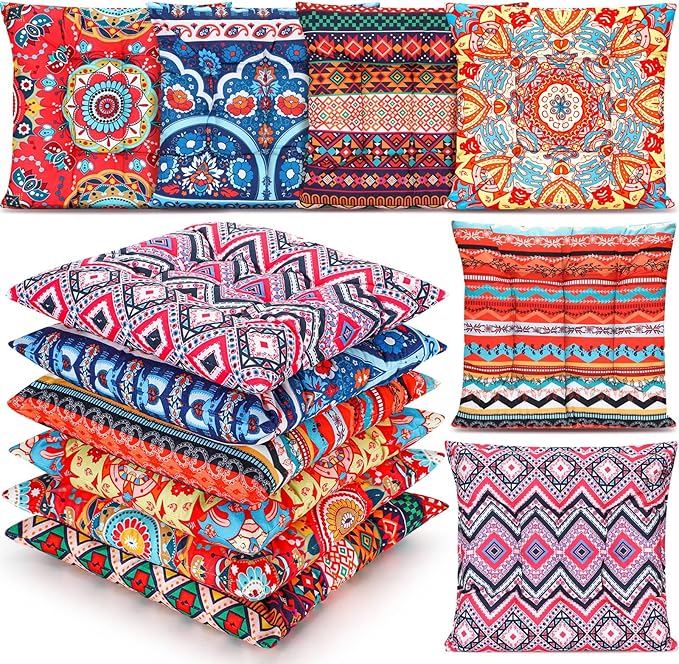 Menkxi 6 Pcs Bohemian Floor Pillows Seating 15 Inch Boho Floor Cushions Sitting Pillows Square Yoga Mandala Meditation Pouf for Living Room Balcony Office Tatami(Classic)