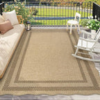 LIVEBOX Scalloped Washable 8x10 Rug, Easy Jute Tan Rug for Living Room, Indoor Outdoor Patio Non Slip Rugs for Bedroom, Geometric Farmhouse Dining Room Mat Modern Carpet Area Rug for Home Office Decor