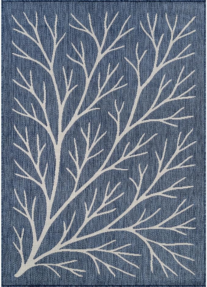 Washable Indoor Outdoor Rug 10x14 Modern Area Rugs Branch Pattern Non Shedding Waterproof Easy Clean Patio Deck Porch Living Room Bedroom Garden RV (10 X 14 Blue)