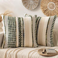 ANRODUO Pack of 2 Boho Decorative Throw Pillow Covers 26x26 Farmhouse Cushion Case Striped Chenille Pillow Cases Square Pillow Covers Accent Neutral Pillowcase for Sofa Couch Bed, Olive Green Stripe
