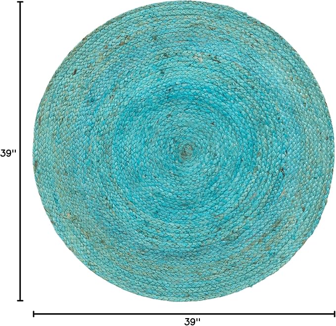 Unique Loom Braided Jute Collection Area Rug - Dhaka (3' 3" Round, Turquoise)