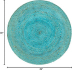 Unique Loom Braided Jute Collection Area Rug - Dhaka (3' 3" Round, Turquoise)
