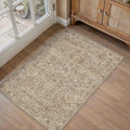 HUGEAR 2x3 Entryway Area Rug Light Brown Small Rug Machine Washable Door Mat Vintage Floral Low Pile Carpet Vacuumable Distressed Throw Rug Entrance Kitchen Bathroom Bedroom Non Slip Lightweight